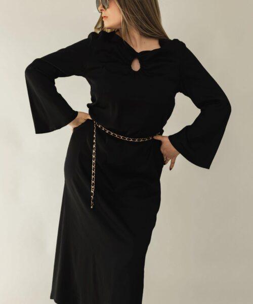 Midi Fließendes Langarmkleid