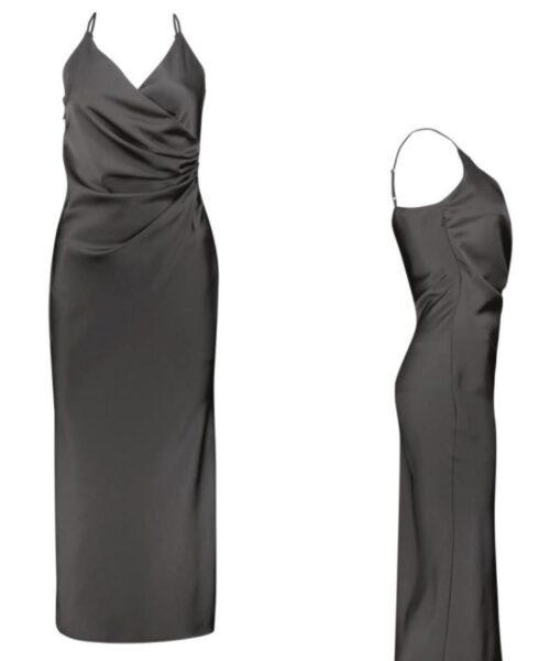 Spaghettiträgerkleid mit Seitendrapierung in Schwarz