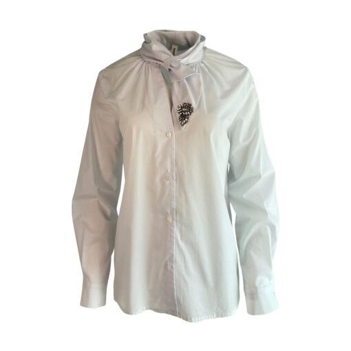 Weiße Bluse mit edlem silbernem Detail