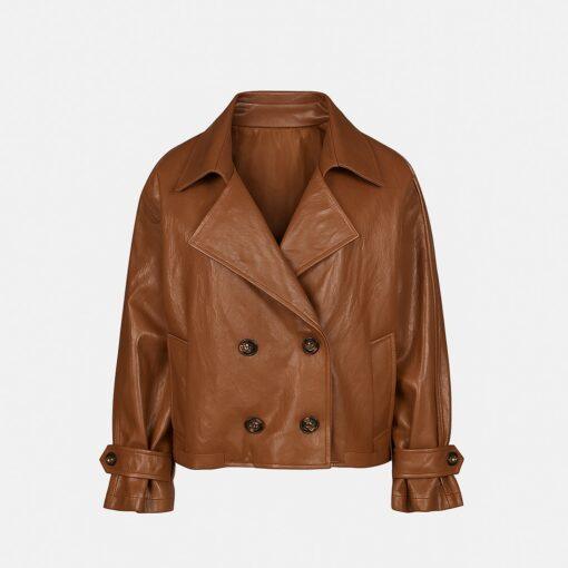HAVE ONE-Braune Lederimitat Jacke