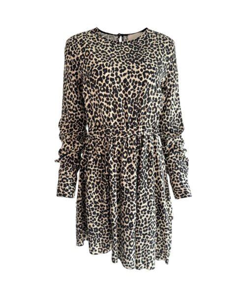 Kurzes Kleid mit Volant & Leo-Print