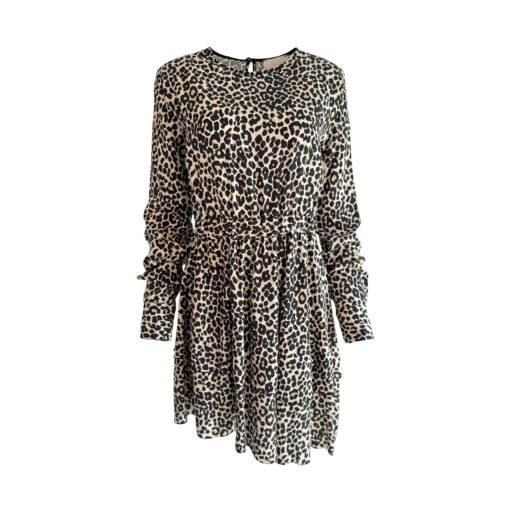 Kurzes Kleid mit Volant & Leo-Print